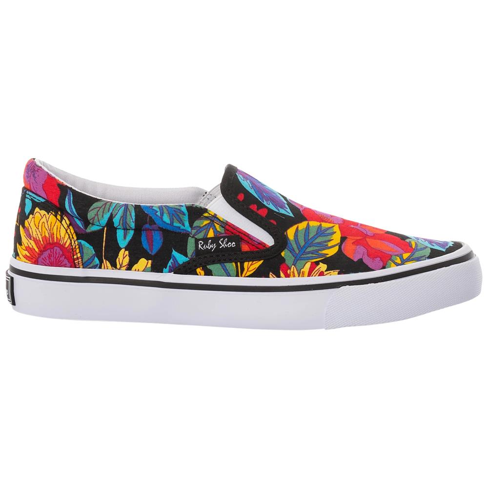 Ruby Shoo Aria Black Botanics Canvas Vegan Slip On Pumps