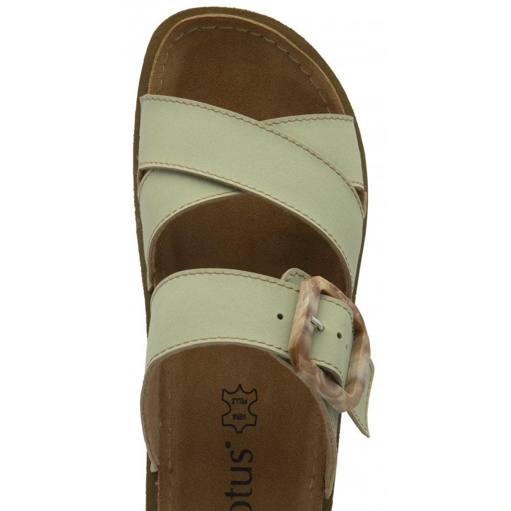 Lotus Ladies Assenza Green Faux Leather Slip On Mule Cork Effect Strap Sandals