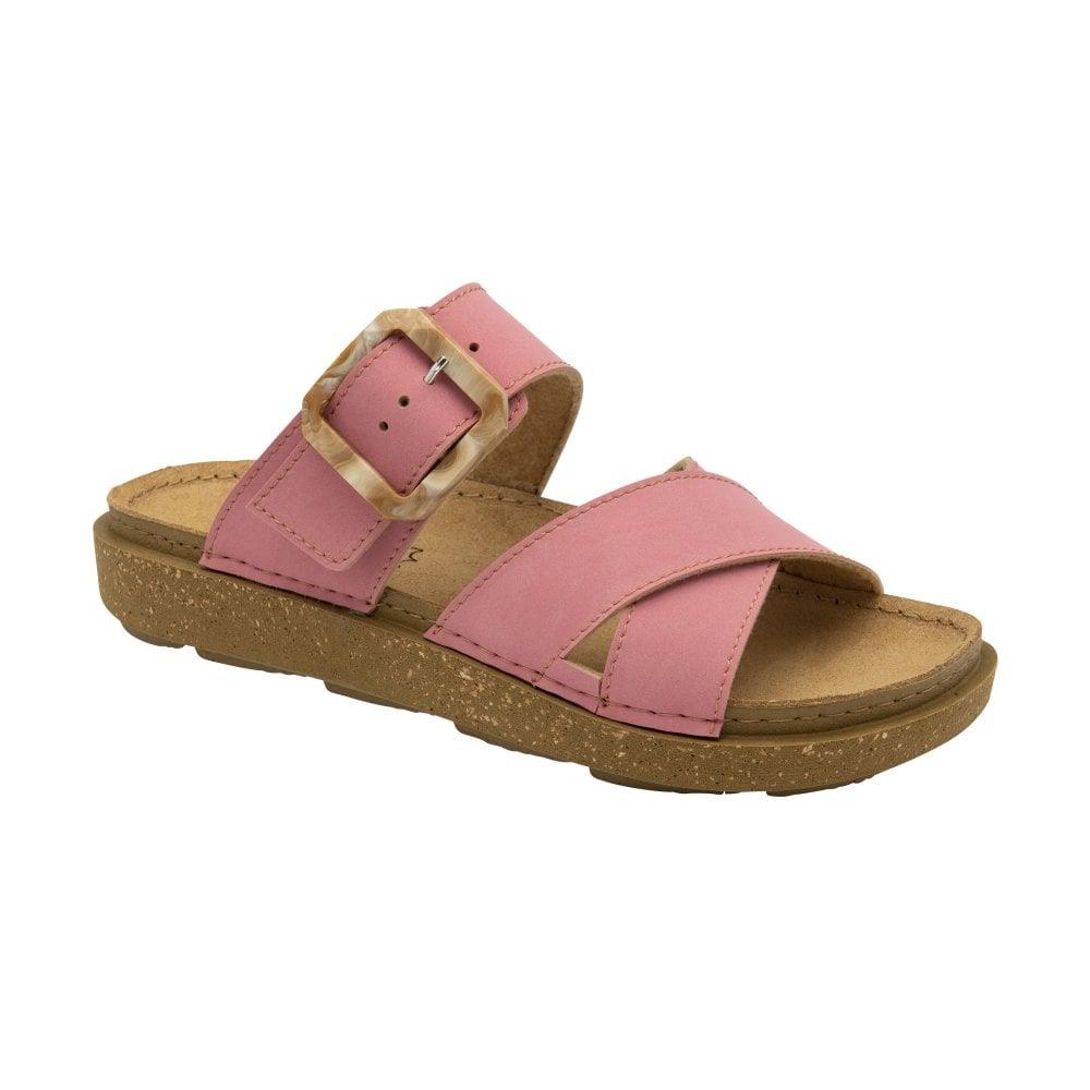 Lotus Ladies Assenza Pink Faux Leather Slip On Mule Cork Effect Strap Hirst Footwear