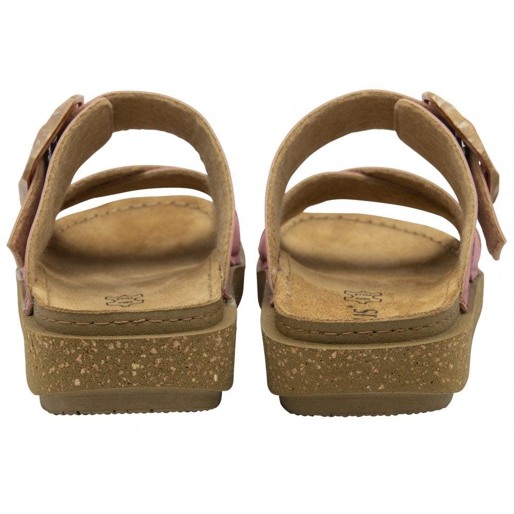 Lotus Ladies Assenza Pink Faux Leather Slip On Mule Cork Effect Strap Sandals