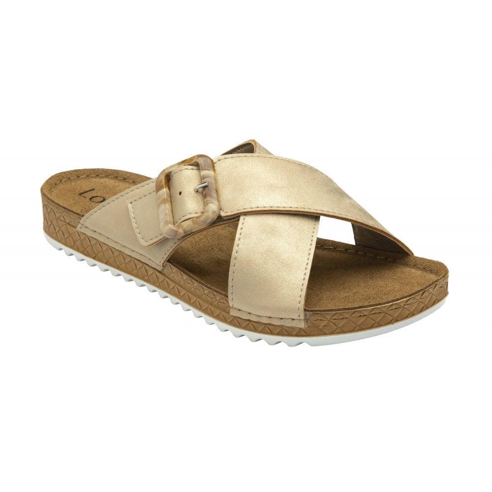 Lotus Ladies Torbole Sand/Bronze Metallic Crossover Slip On Mule Sandals