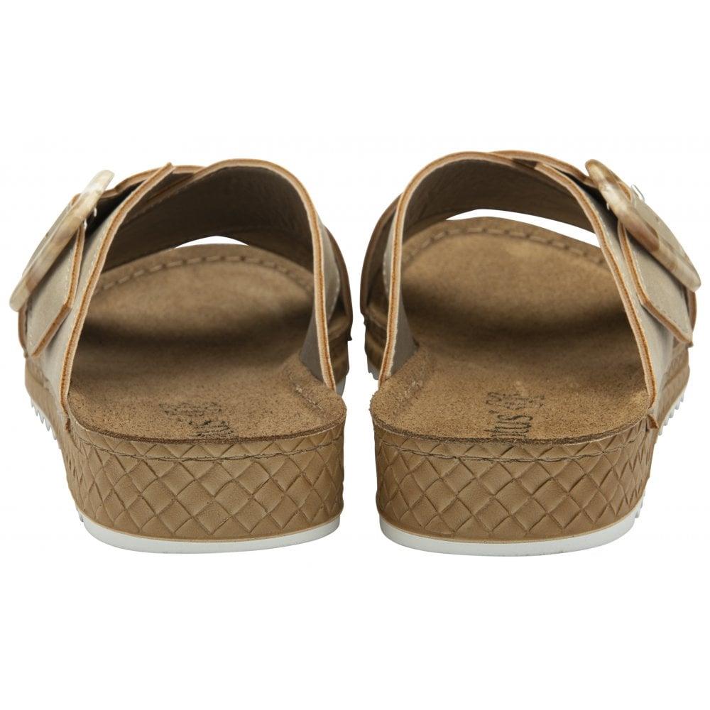 Lotus Ladies Torbole Sand/Bronze Metallic Crossover Slip On Mule Sandals