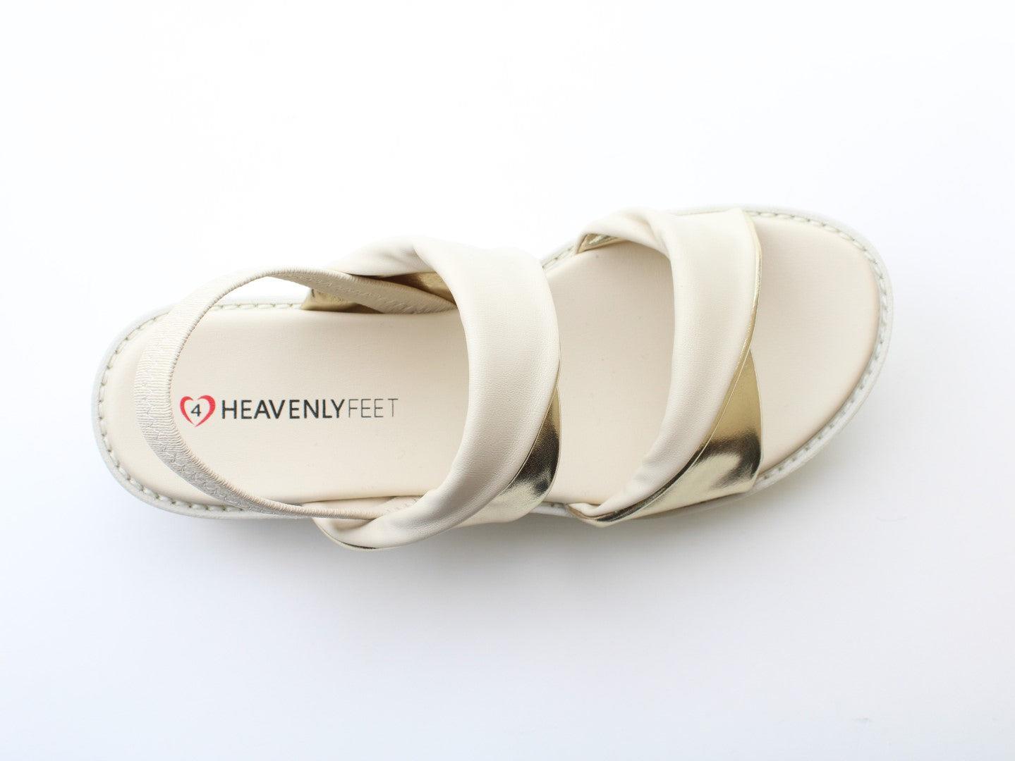Heavenly Feet Ladies Stone/Gold Lightweight Vegan Platform Sandals