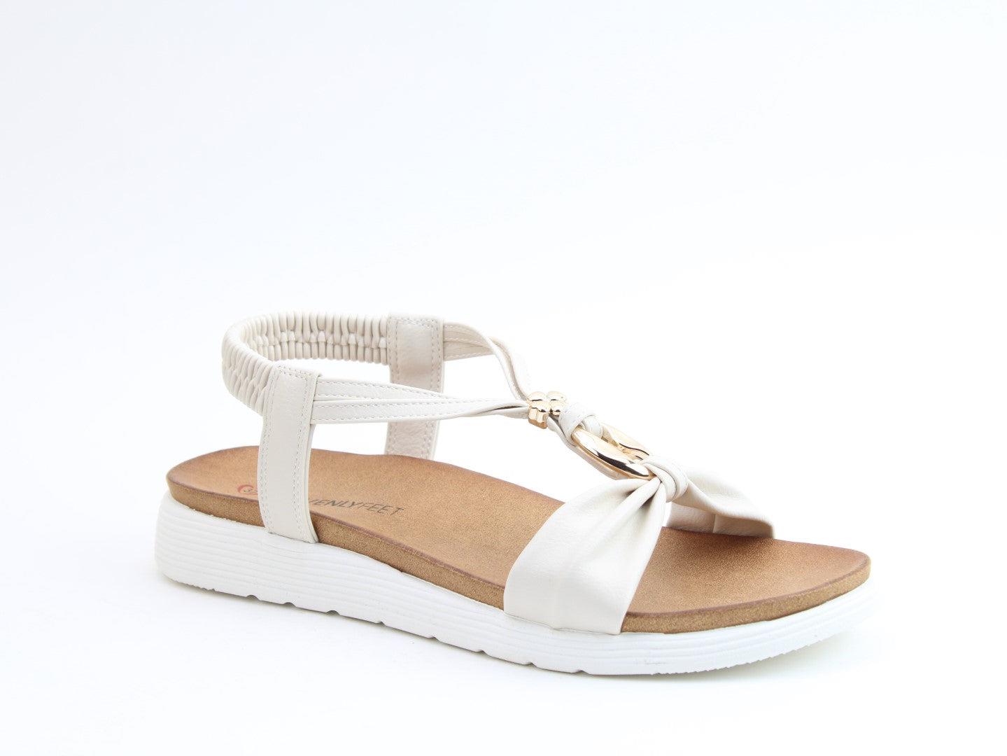 Heavenly Feet Ladies Campari2 White Lightweight Vegan Low Wedge Sandals