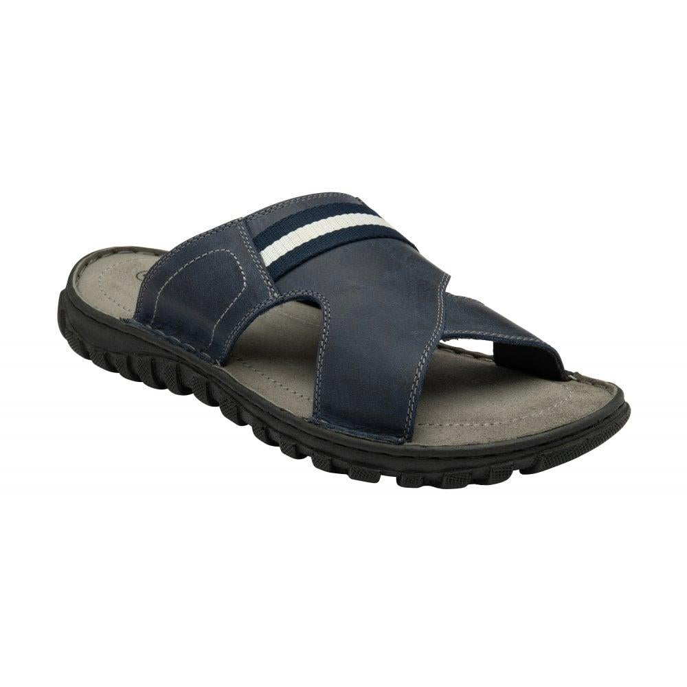 Lotus Mens Bastion Dark Navy Blue Leather Slip On Mule Sandals