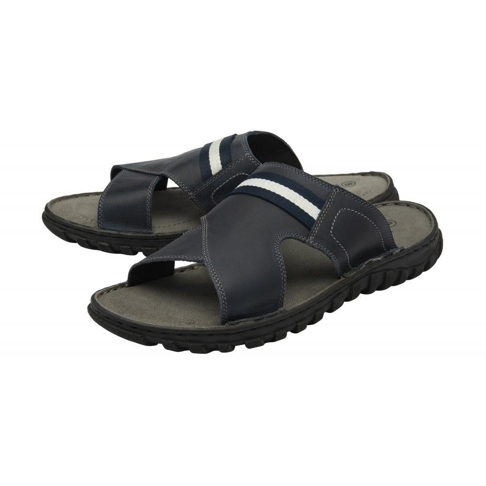 Lotus Mens Bastion Dark Navy Blue Leather Slip On Mule Sandals