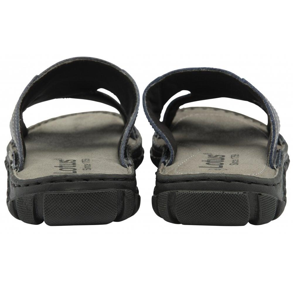 Lotus Mens Bastion Dark Navy Blue Leather Slip On Mule Sandals