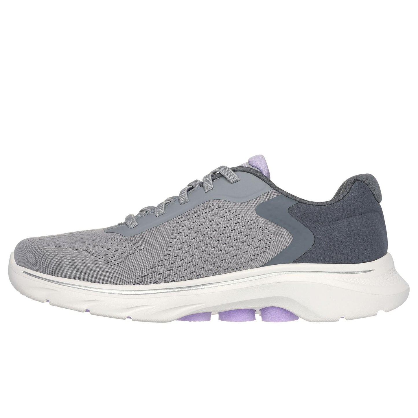 Skechers Womens Go Walk 7 Cosmic Waves Grey/Lavender Vegan Lace Up Trainers