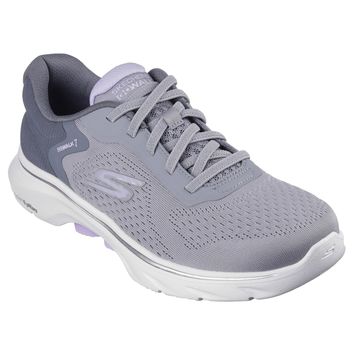 Skechers Womens Go Walk 7 Cosmic Waves Grey/Lavender Vegan Lace Up Trainers