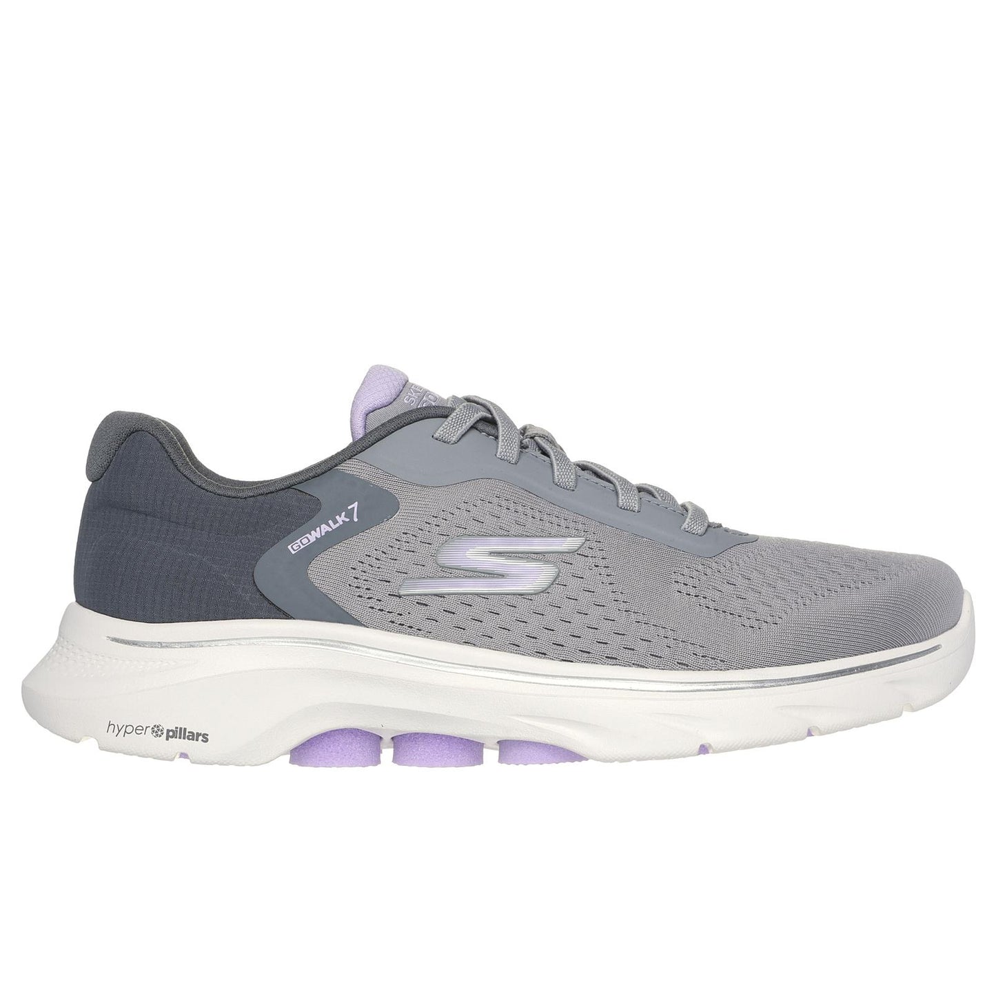 Skechers Womens Go Walk 7 Cosmic Waves Grey/Lavender Vegan Lace Up Trainers