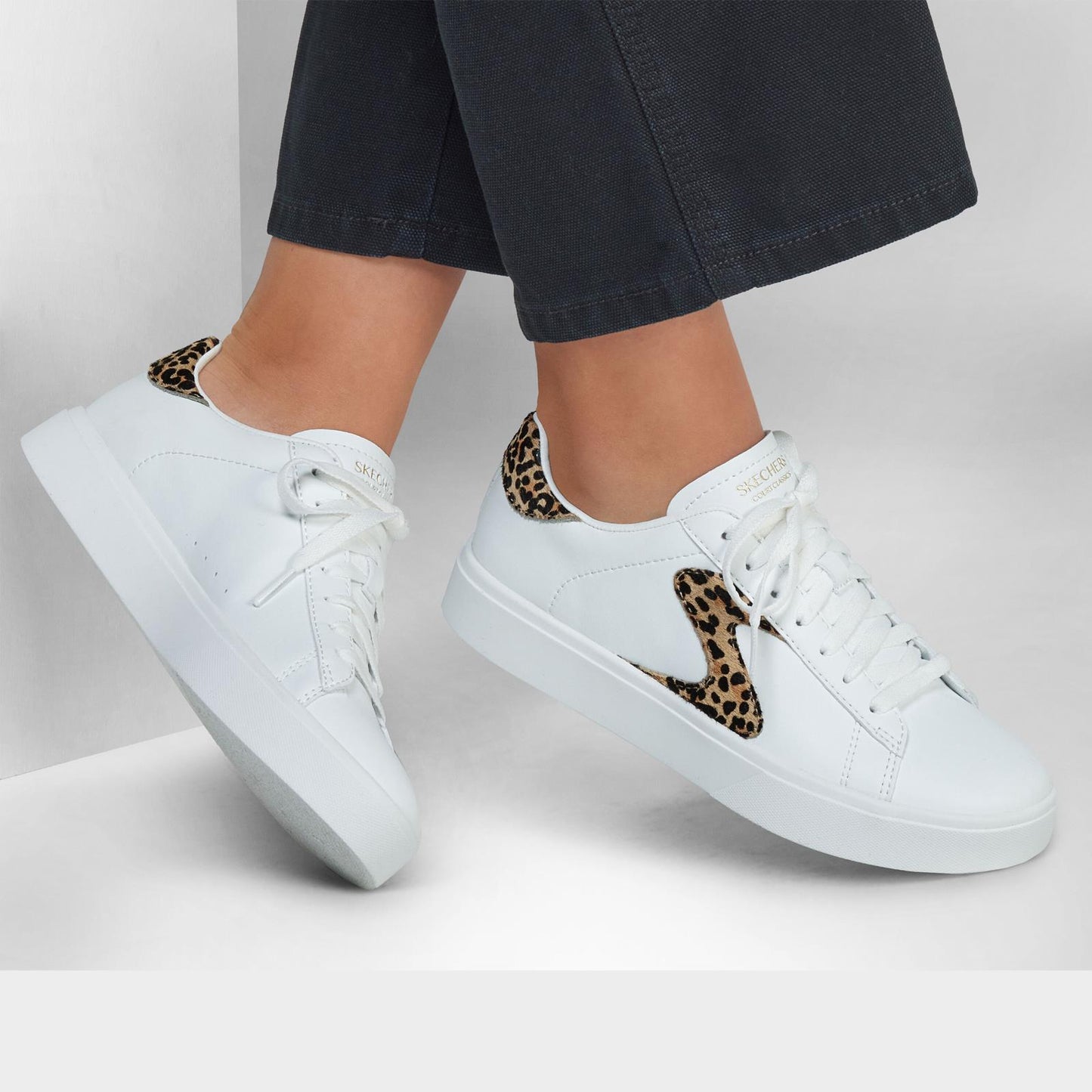 Skechers Womens Eden LX Feeling Fierce White Leopard Court Classic Trainers
