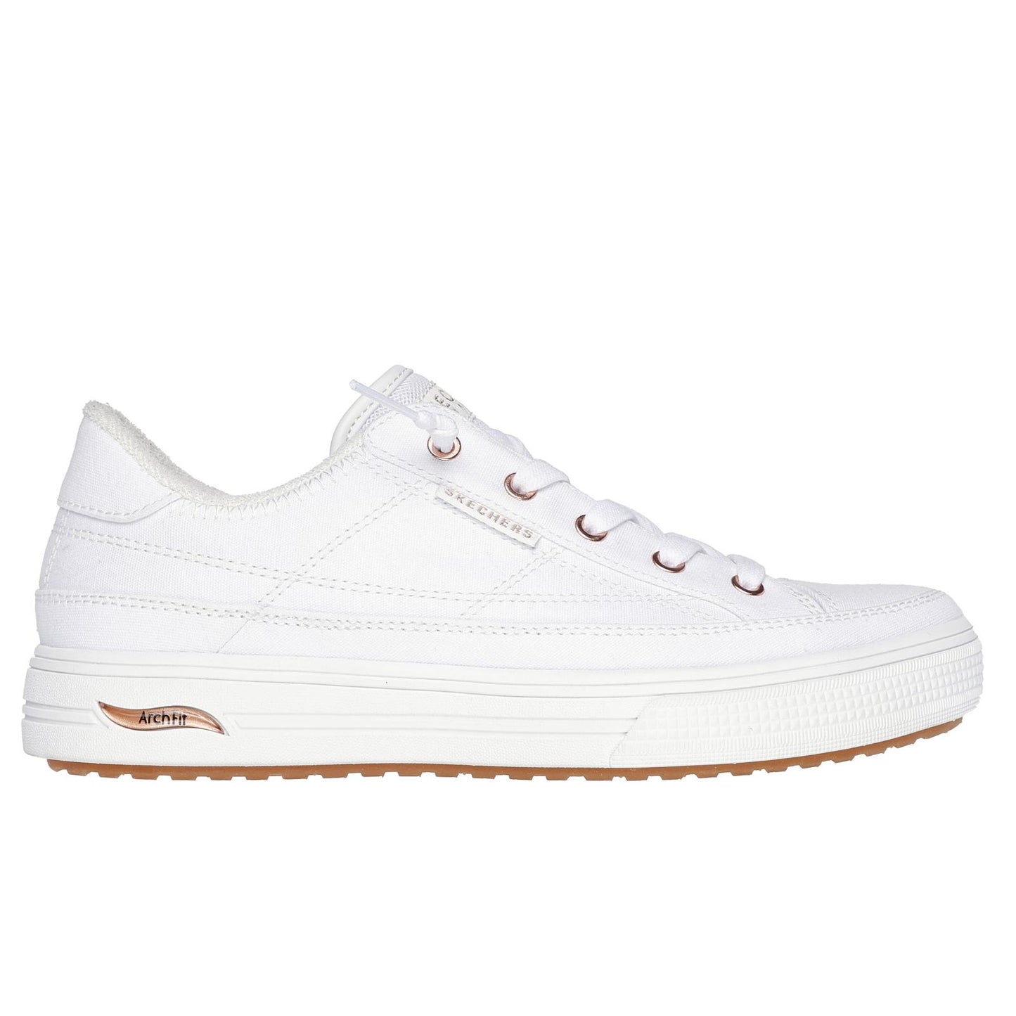 Skechers Womens Arch Fit Arcade Meet Ya There White Vegan Canvas Trainers