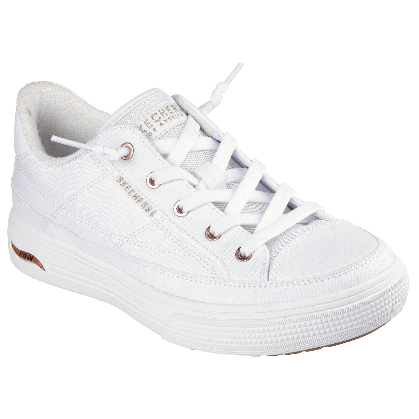 Skechers Womens Arch Fit Arcade Meet Ya There White Vegan Canvas Trainers