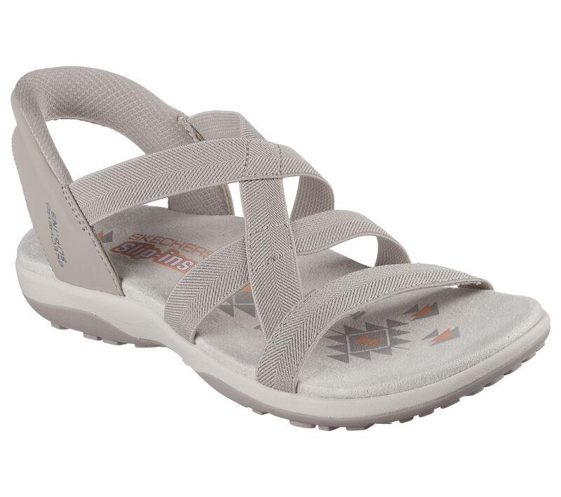 Skechers Womens Slip-Ins Reggae Slim Stretch Flex Taupe Vegan Sandals