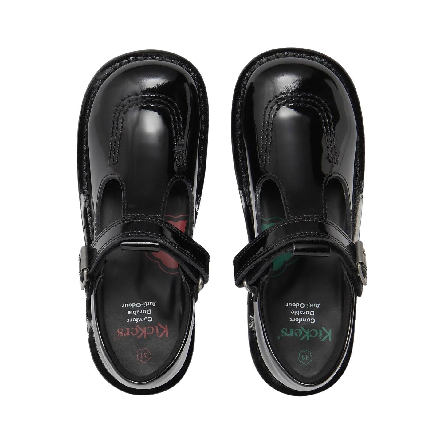 Kickers Youths Girls Kick T Velcro Black Patent Leather Adjustable School Shoes