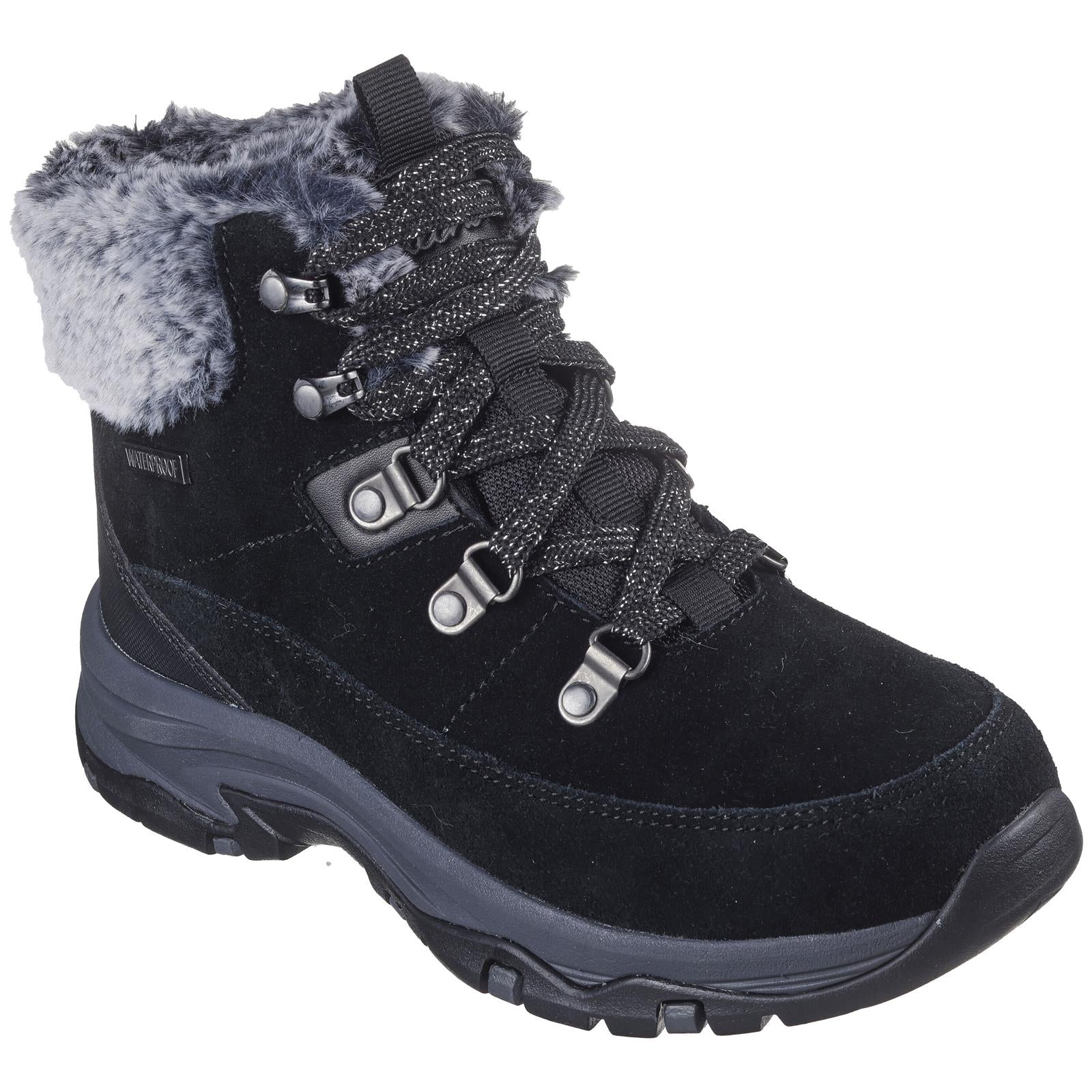 Skechers Womens Black Waterproof Boots Lace Up Memory Foam 167882 BLK