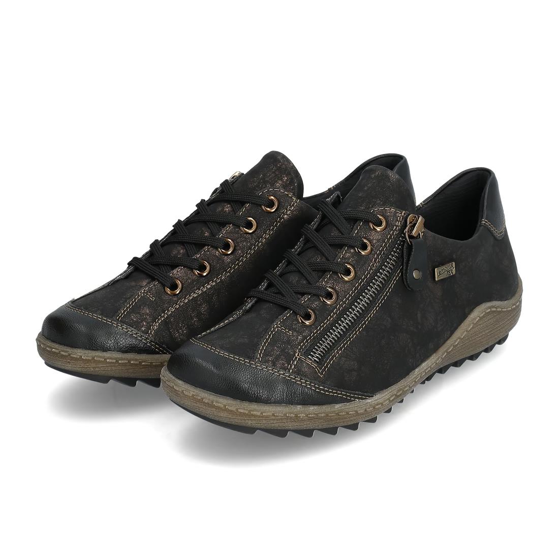 Remonte R1402-07 Kaduna Black Metallic Faux Leather Water Resistant Wide Fit Shoes