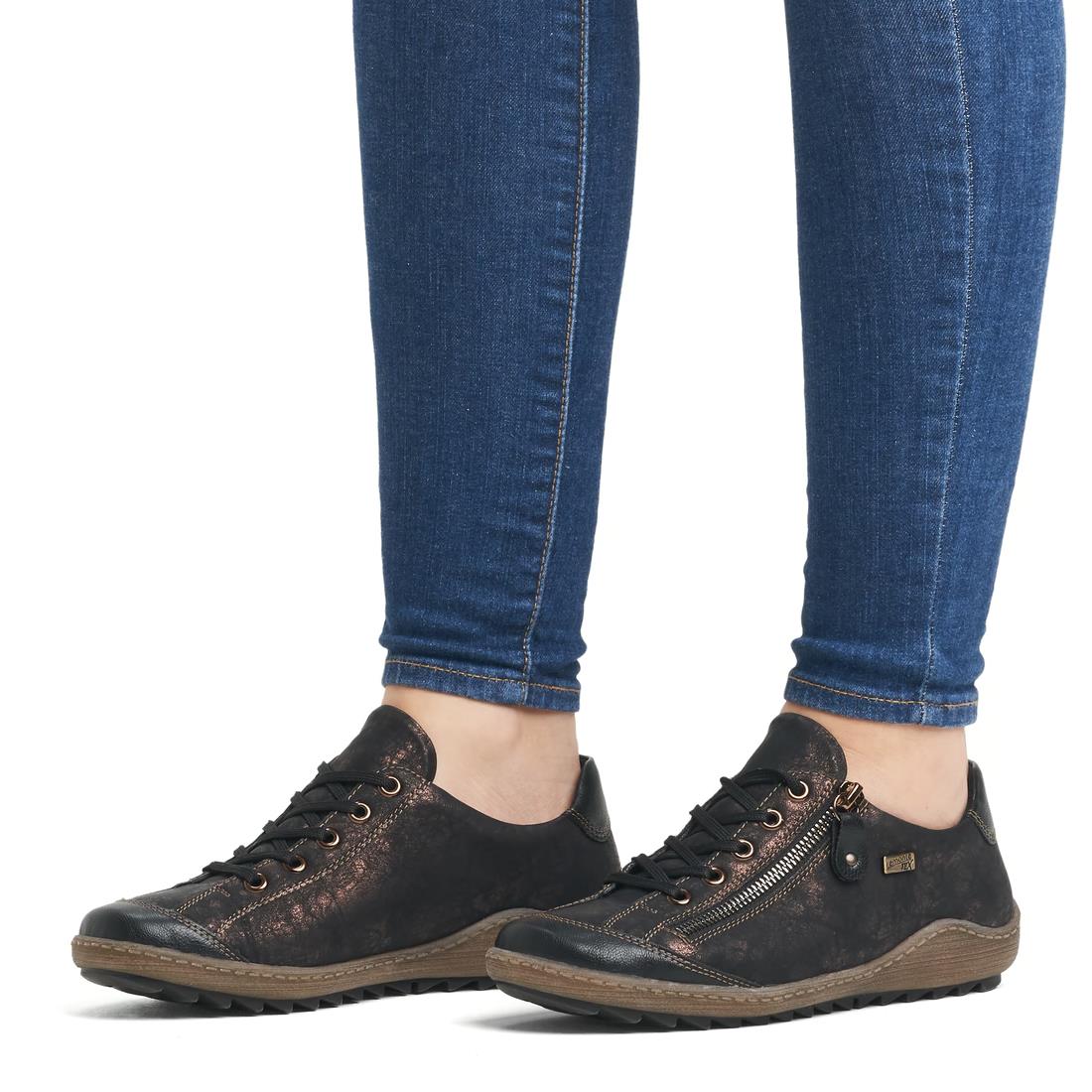 Remonte R1402-07 Kaduna Black Metallic Faux Leather Water Resistant Wide Fit Shoes