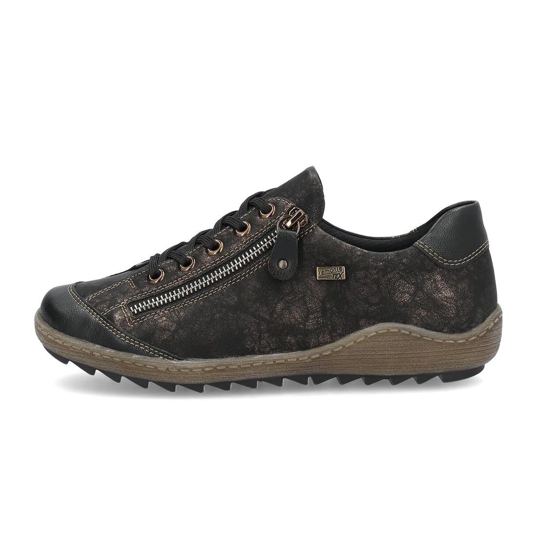 Remonte R1402-07 Kaduna Black Metallic Faux Leather Water Resistant Wide Fit Shoes