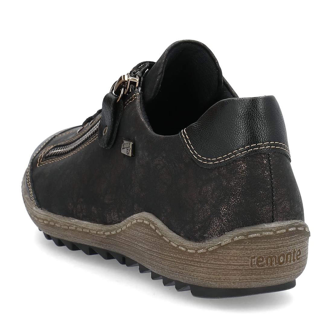 Remonte R1402-07 Kaduna Black Metallic Faux Leather Water Resistant Wide Fit Shoes