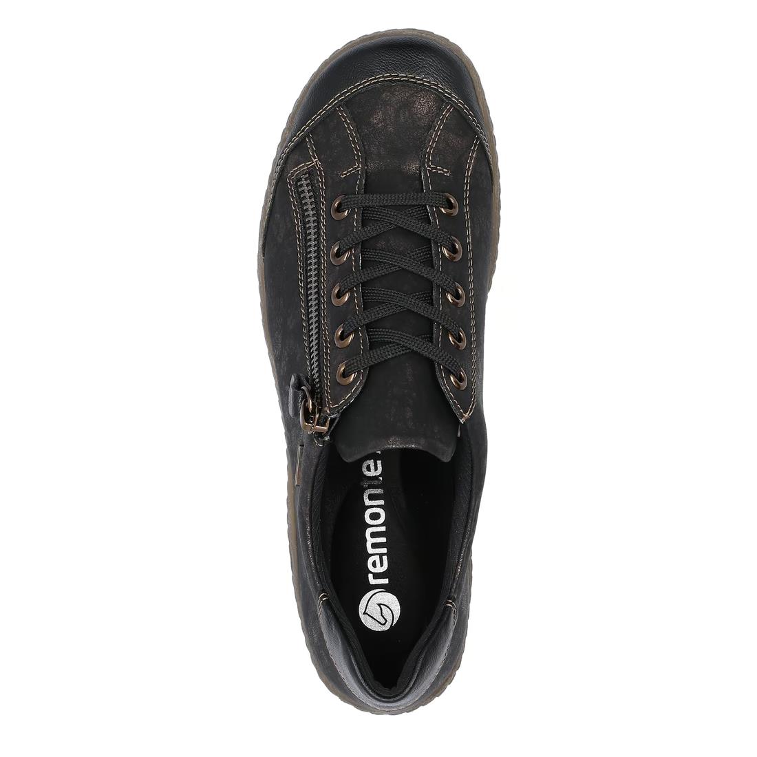 Remonte R1402-07 Kaduna Black Metallic Faux Leather Water Resistant Wide Fit Shoes