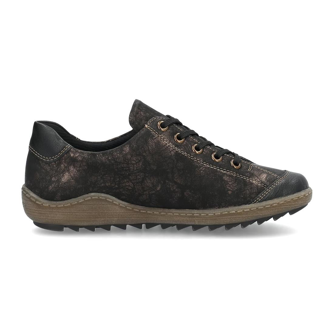 Remonte R1402-07 Kaduna Black Metallic Faux Leather Water Resistant Wide Fit Shoes