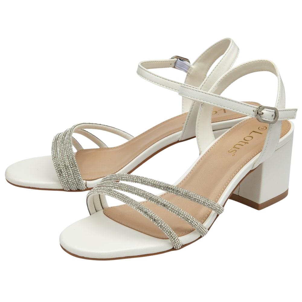 Lotus Womens Lia ULS531 White Diamante Open Toe Sandals