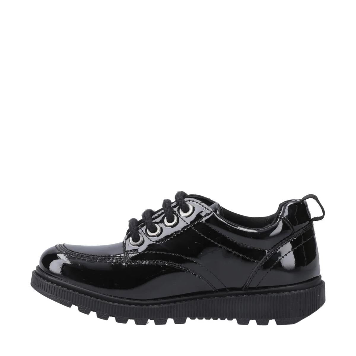 Hush Puppies Keeley Lace Up Patent Black School Shoes