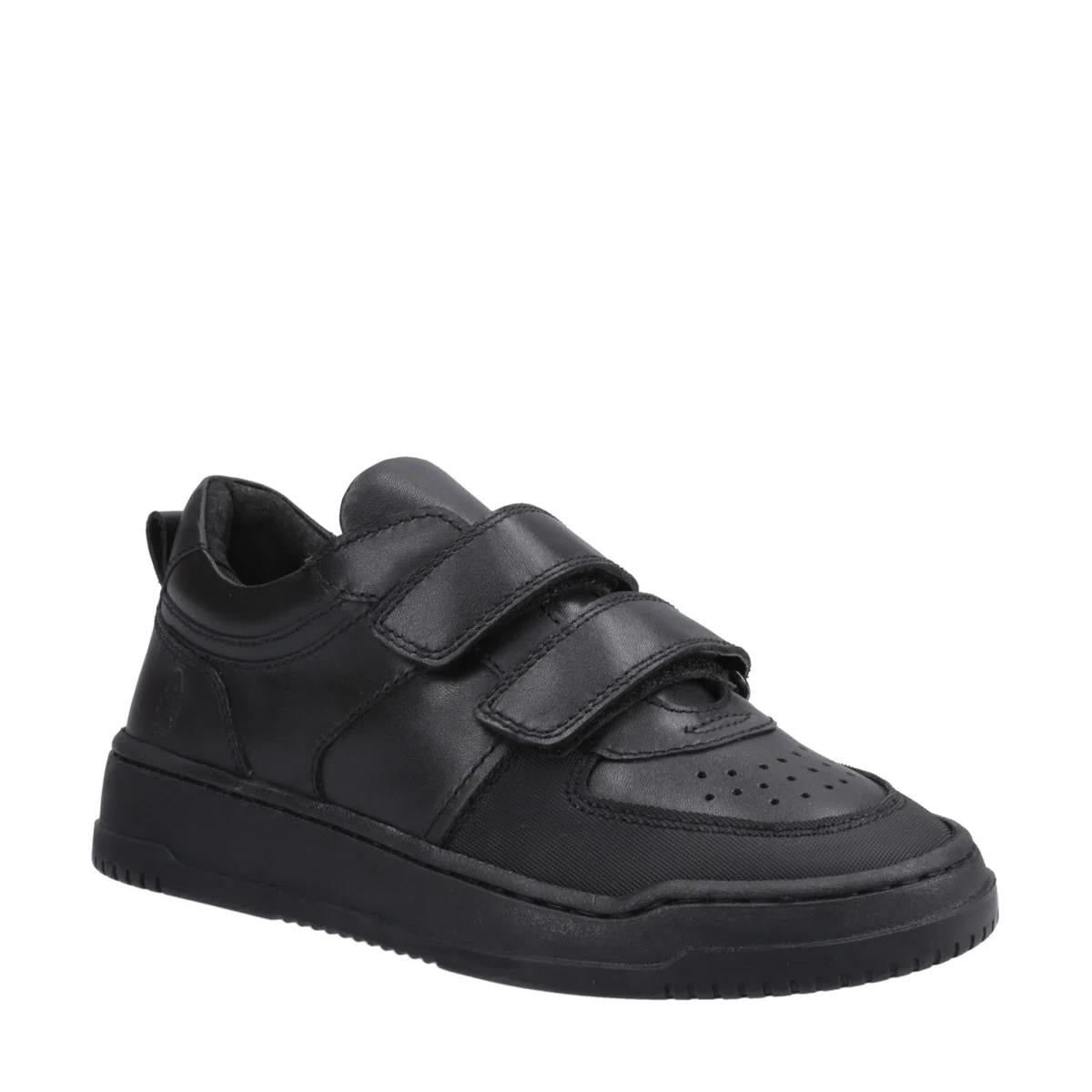 Hush Puppies Daxton Touch Fast Black Boys Leather School Shoes