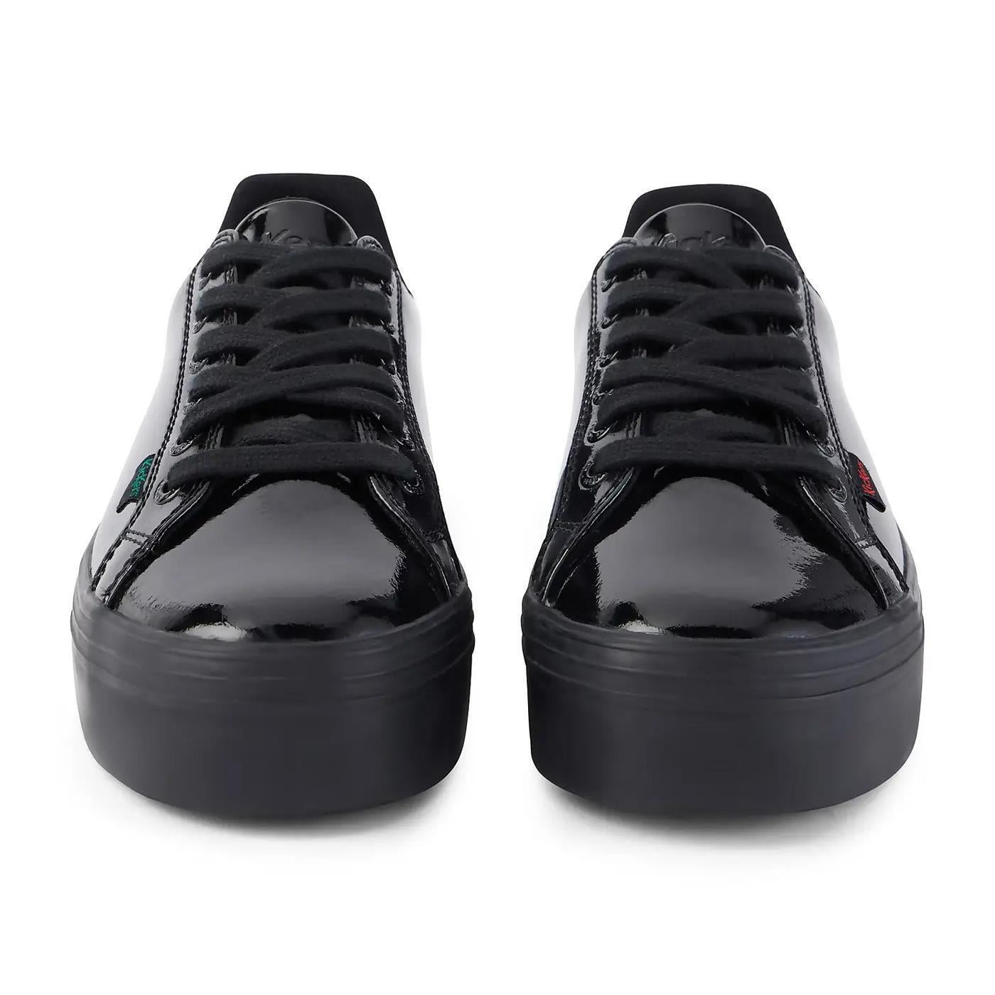 Kickers Youths Tovni Stack Black Patent Lace Up School Shoes 116247