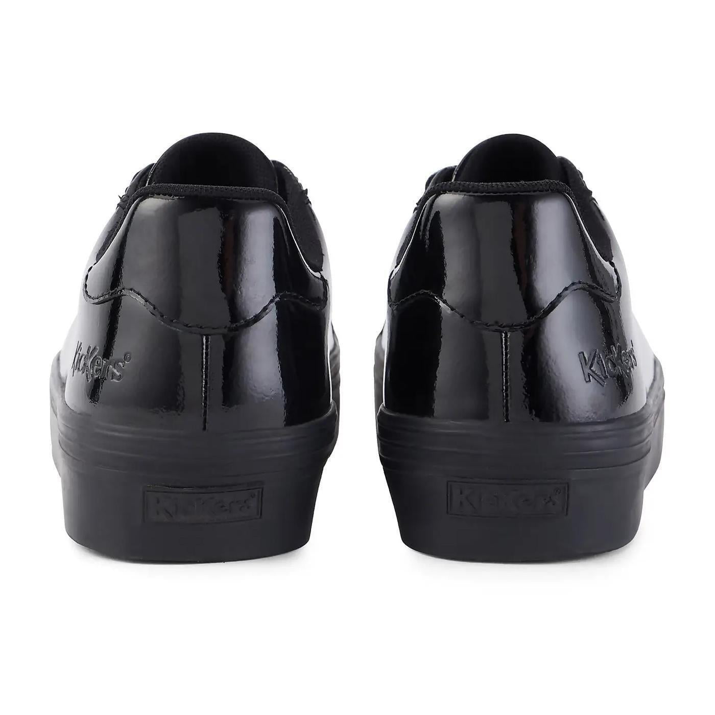 Kickers Youths Tovni Stack Black Patent Lace Up School Shoes 116247