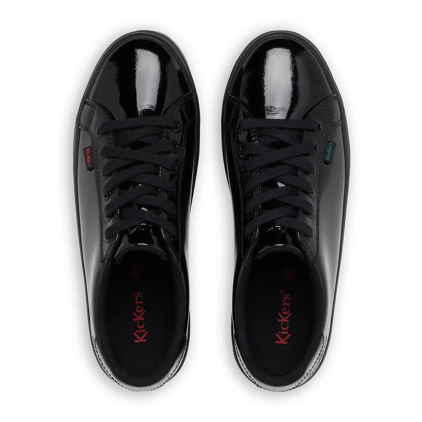 Kickers Youths Tovni Stack Black Patent Lace Up School Shoes 116247