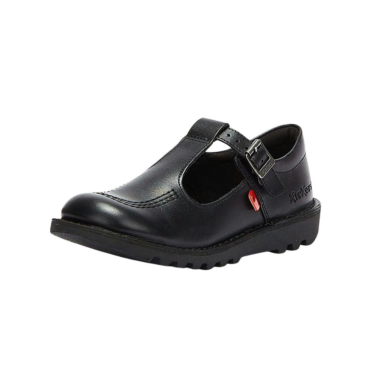 Kickers Girls Kick T Bar J Core Black Leather School Shoes 1-KF0000849BTW