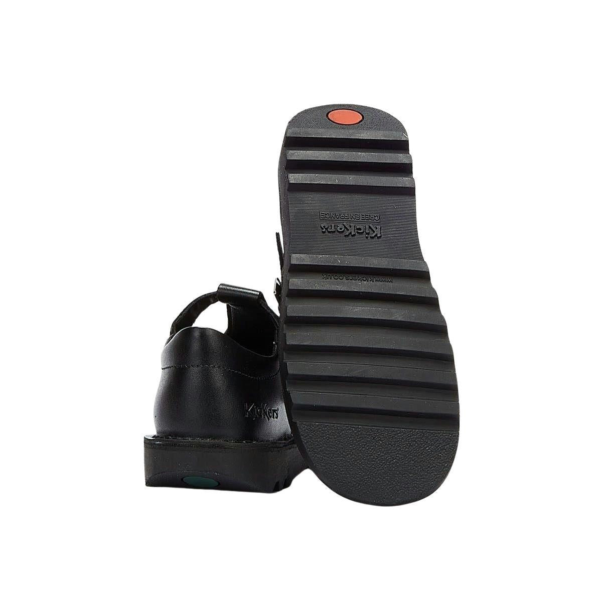Kickers Girls Kick T Bar J Core Black Leather School Shoes 1-KF0000849BTW
