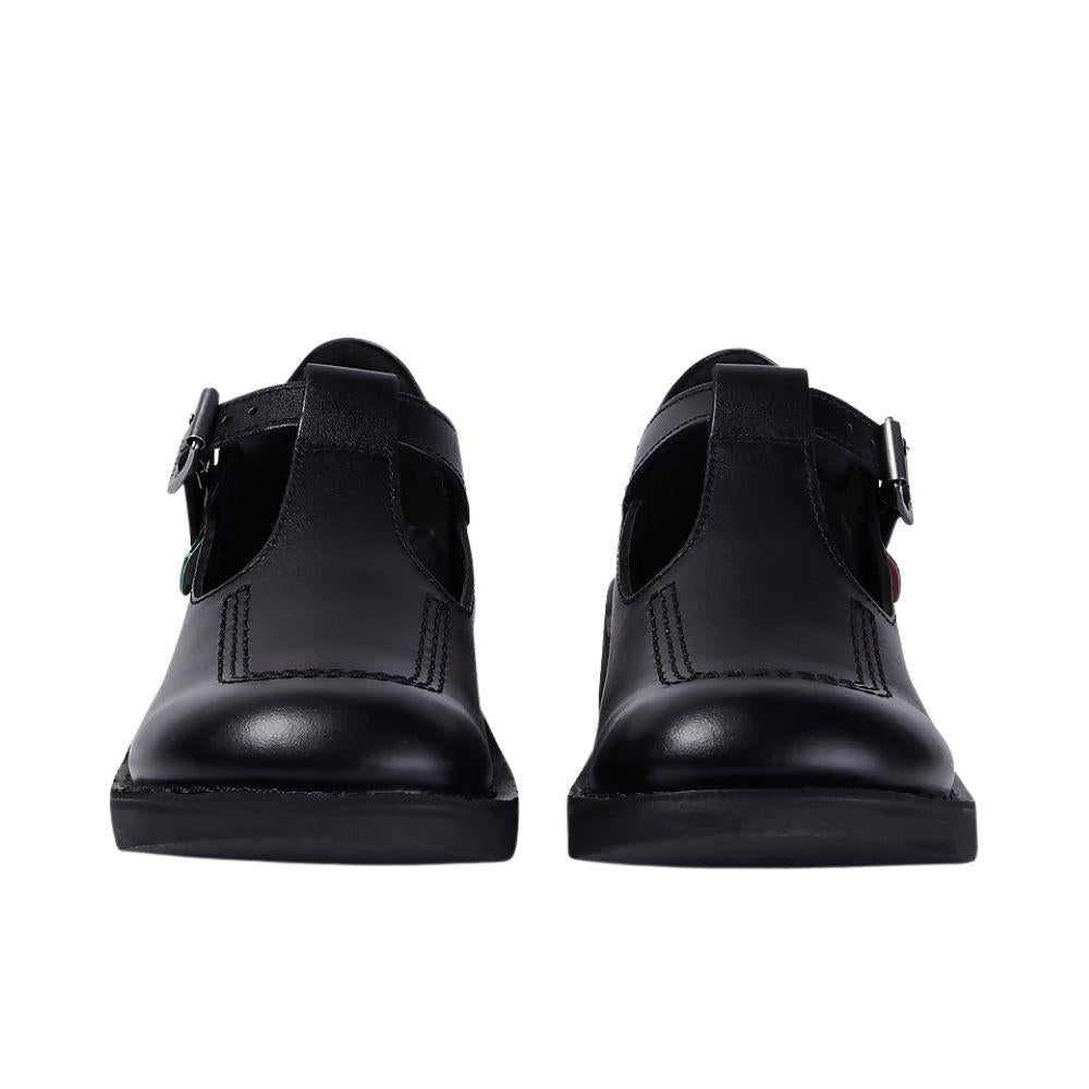 Girls Kickers KicK T Y Black Leather T Bar School Shores 1-KF0001002BTW