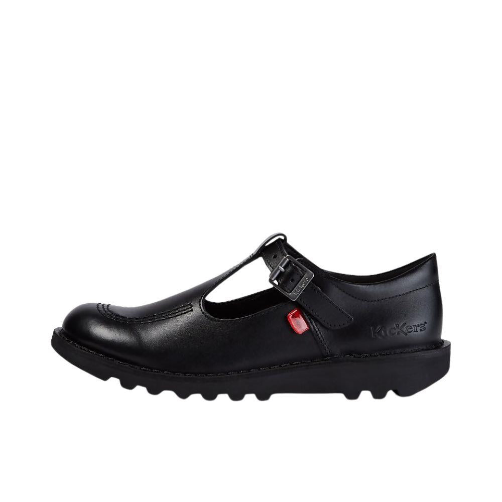 Girls Kickers KicK T Y Black Leather T Bar School Shores 1-KF0001002BTW