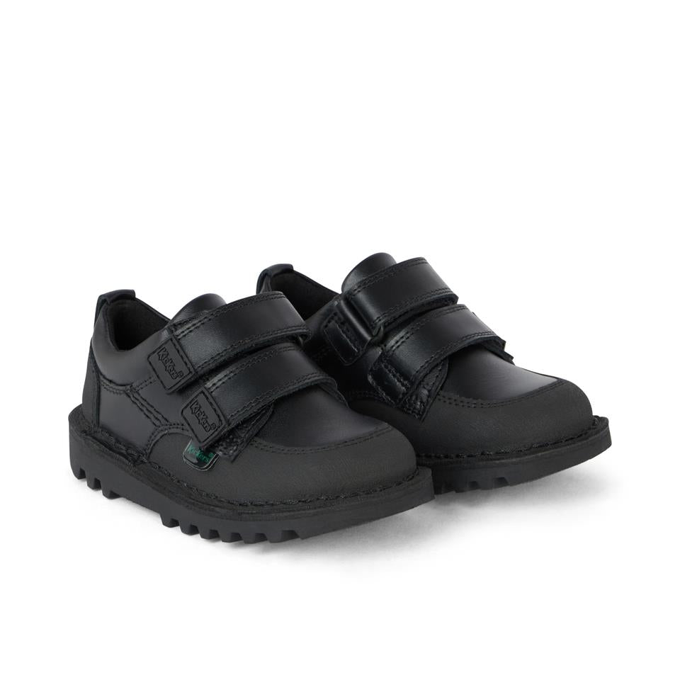 Kickers Kick Scuff Twin Black Leather Boys School Shoes 1-17538
