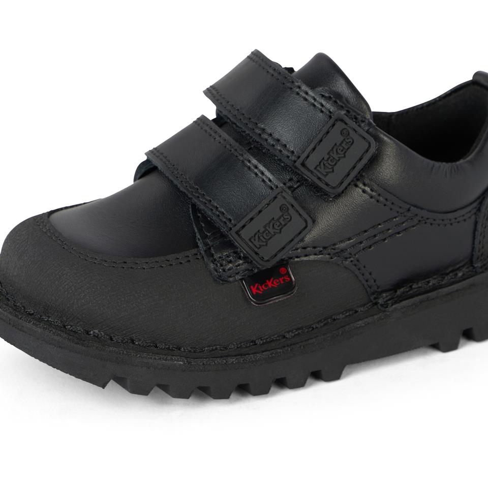 Kickers Kick Scuff Twin Black Leather Boys School Shoes 1-17538