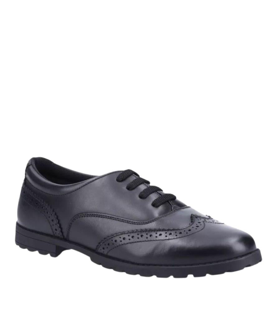 Hush Puppies Black Eadie SNR Leather Brogue School Shoes 26397