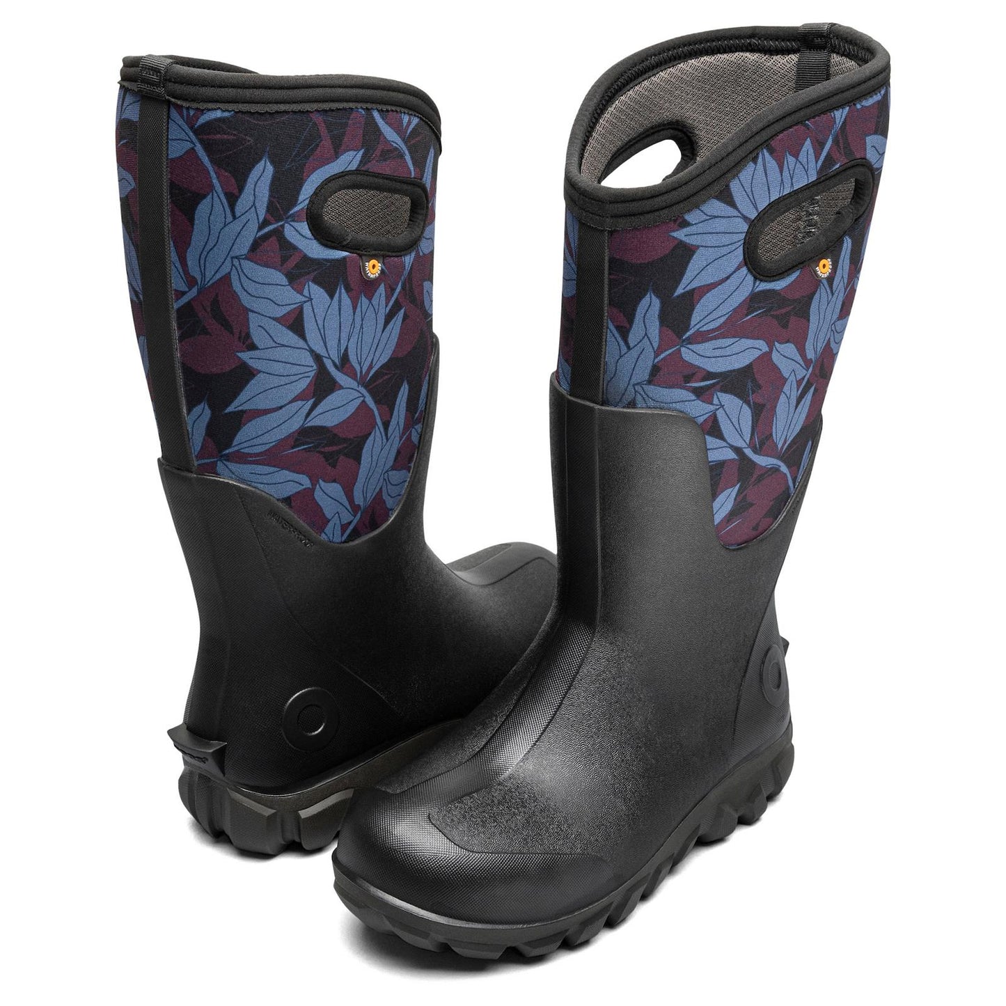 Bogs Classic Seamless Tall Outline Leaves Black Multi Waterproof Boots 73367