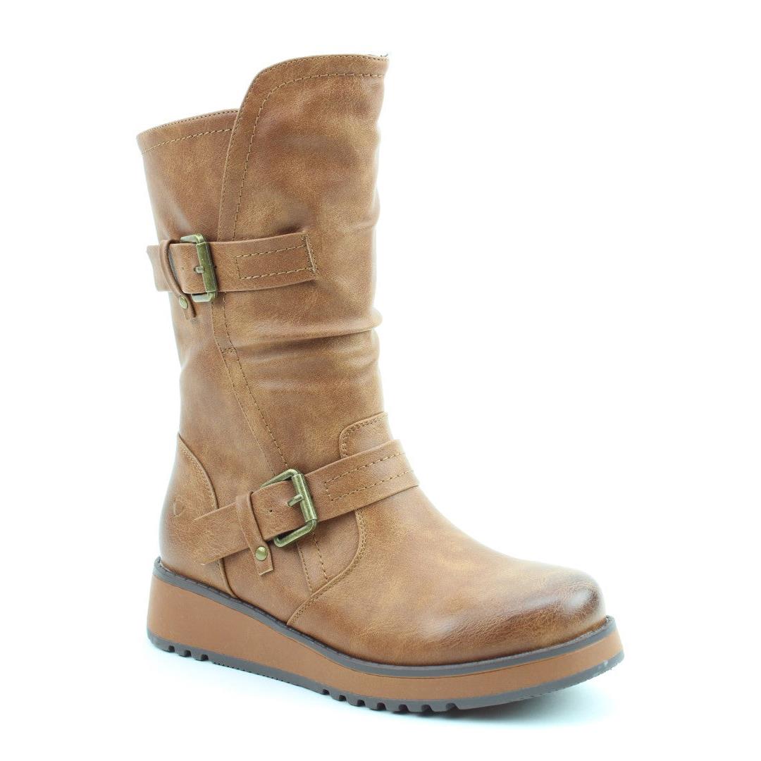 Heavenly Feet Womens Hannah4 Tan Mid Calf Vegan Boots