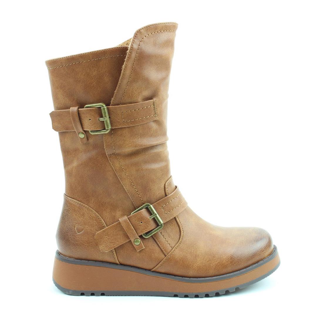 Heavenly Feet Womens Hannah4 Tan Mid Calf Vegan Boots