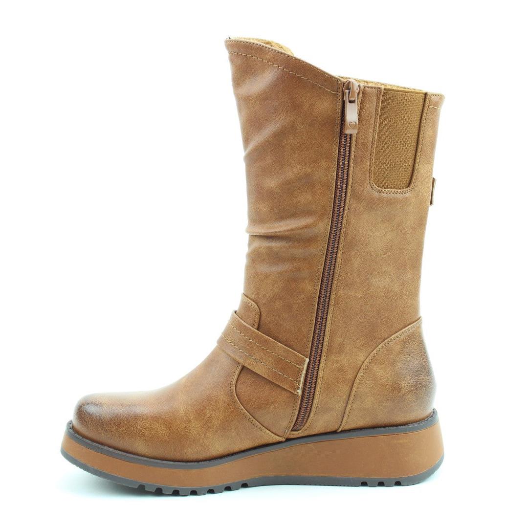 Heavenly Feet Womens Hannah4 Tan Mid Calf Vegan Boots