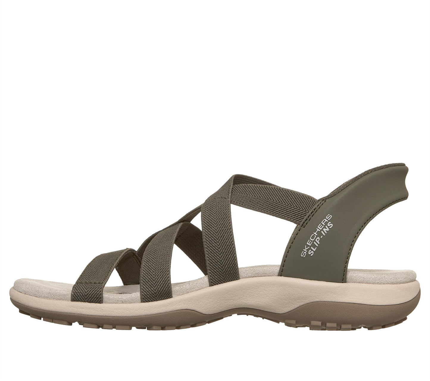 Skechers Womens Slip-Ins Reggae Slim Stretch Flex Olive Vegan Sandals