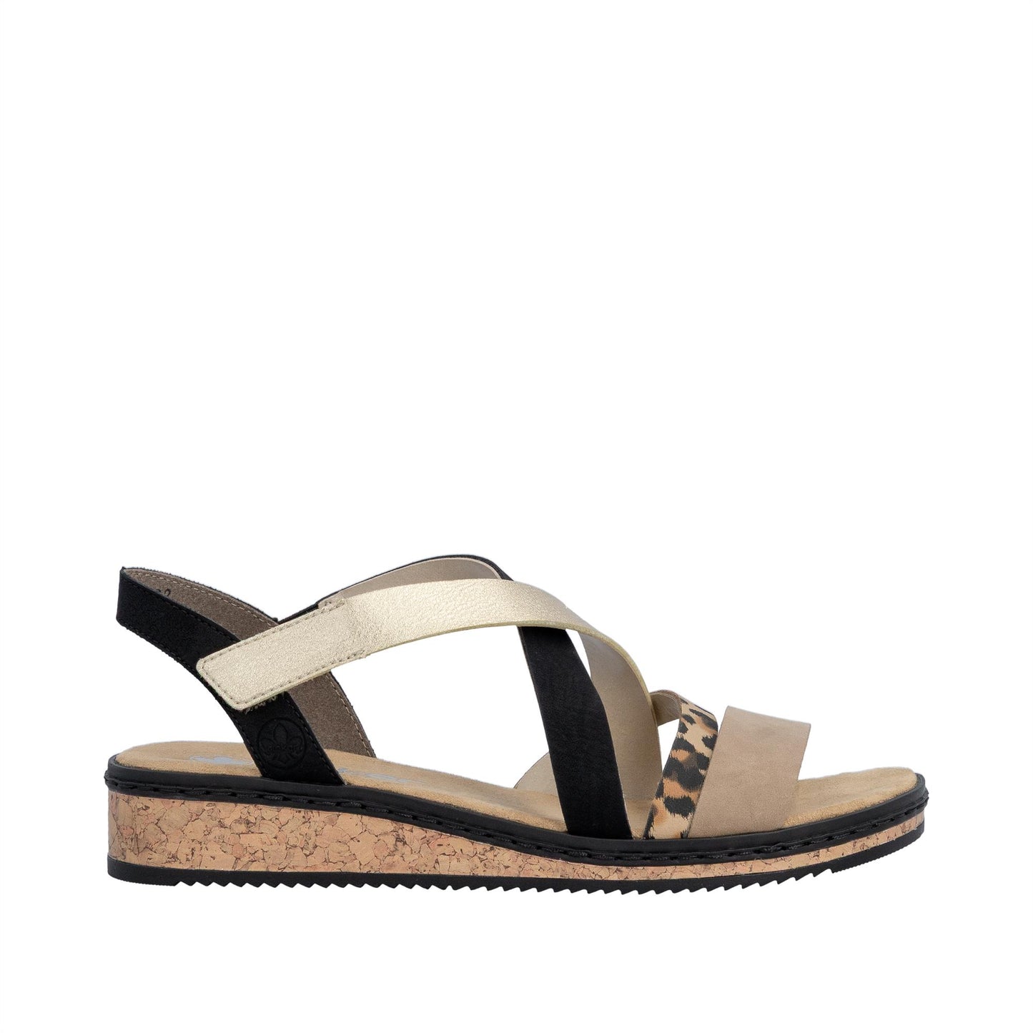 Rieker Womens Wedge Sandals Black Leopard V3663