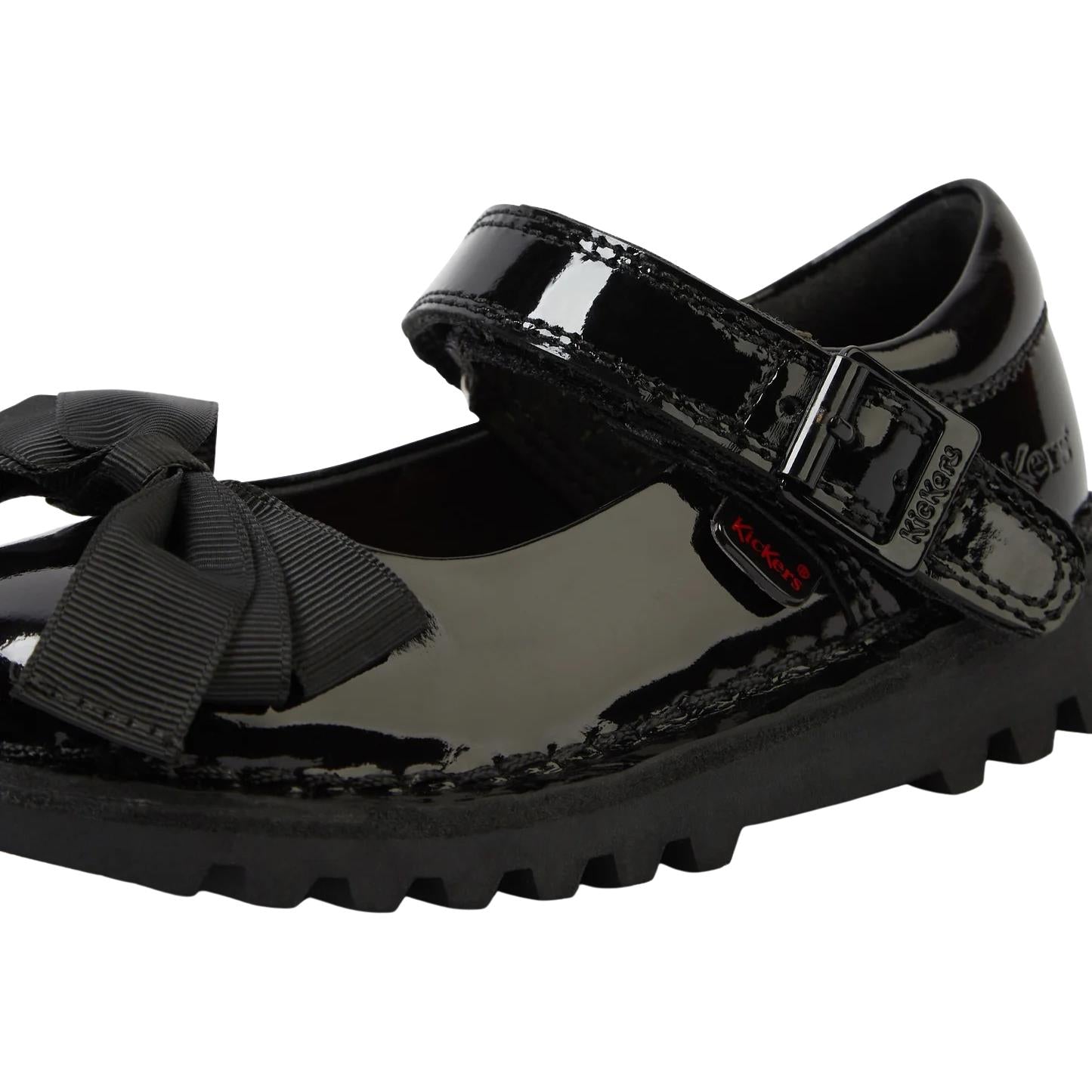 Kickers Girls Kick MJ Bow Black Patent Leather School Shoes