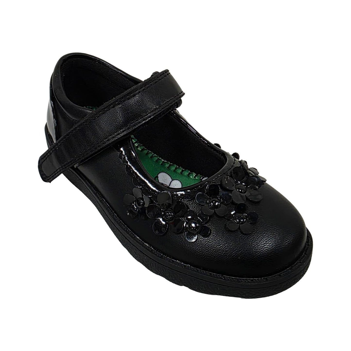 Little Green Feet Pretty Girls Black School Shoes