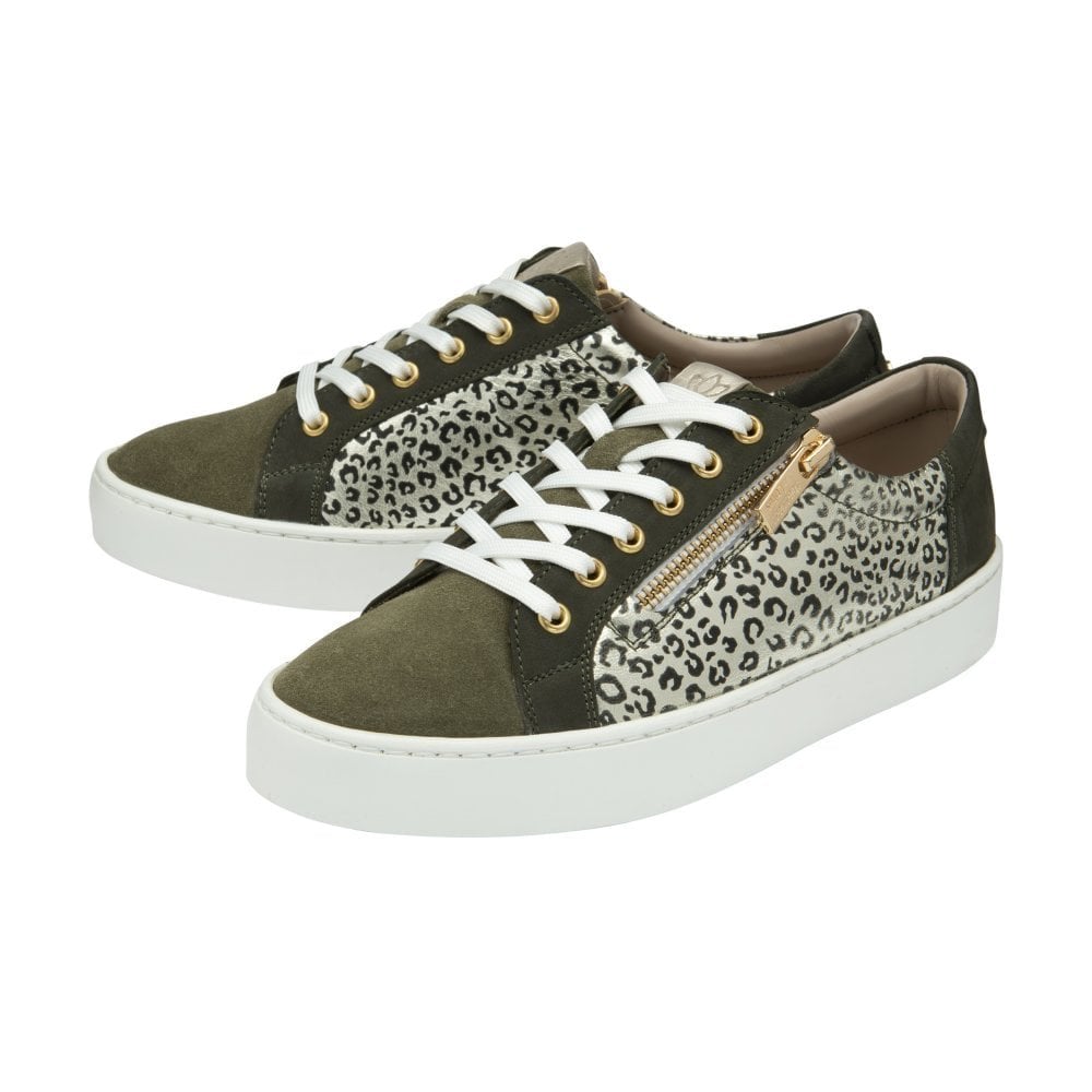 Lotus Ladies Sky Khaki/Leopard Print Lather Stressless Trainers