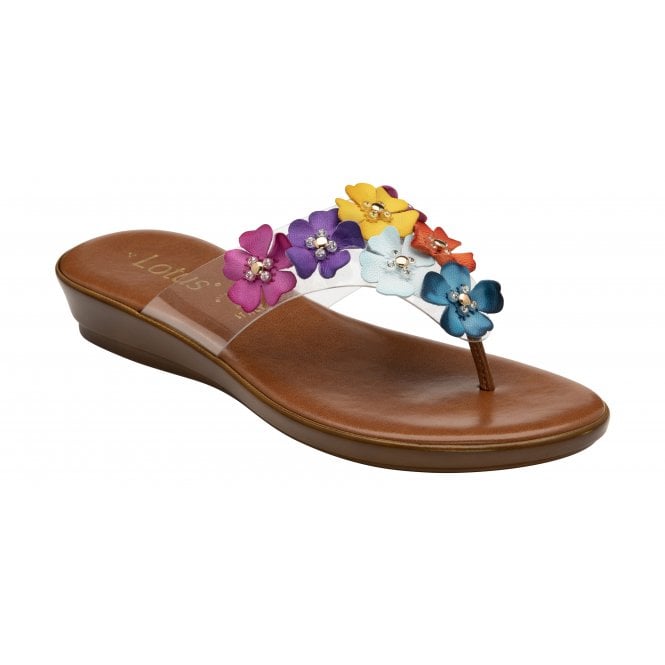 Lotus Ladies Brittany Bright Multi Lightweight Low Heel Wedge Toe Post Sandals