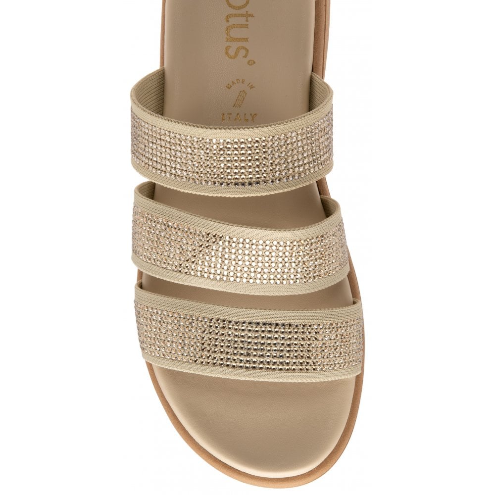 Lotus Ladies Olga Natural Nude Diamante Slip On Mule Slider Wedge Sandals